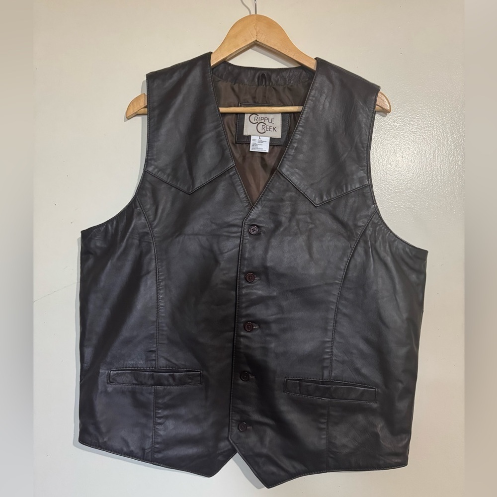 Cripple Creek Men's 100% genuine Leather dark brown Vest button up Large